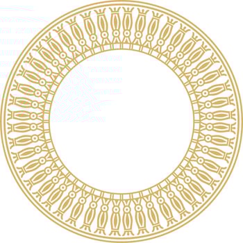 Vector golden round Egyptian border. Circle ornament of ancient Africa. Pattern of lotus flowers and sun