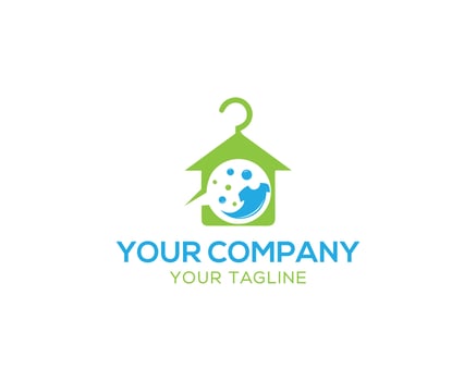 Clean laundry house logo design vector template.
