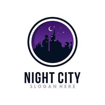 Night city skyline logo design inspiration vector