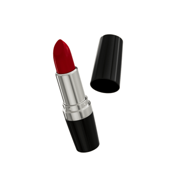 Red lipstick in a Black Silver case for lipstick as a make up item . close up, minimalism style shot 3d illustration png