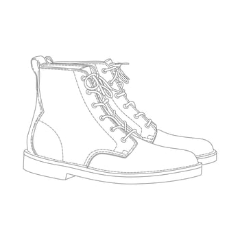 Vintage leather boot-shoe background and coloring page illustration with an outline vector