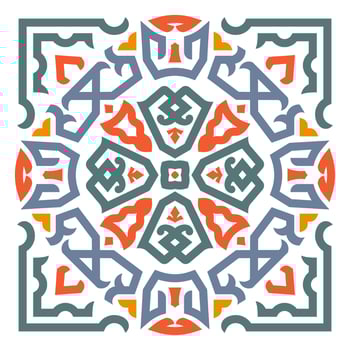 Celtic ornament tile background pattern with red, blue, orange and green color vector