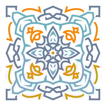 Mandala Celtic ornament tile background pattern with blue and orange color vector