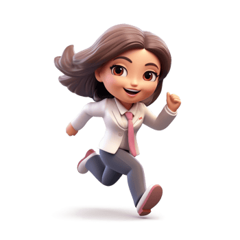 businesswoman cartoon character running smiling and cute on transparent background, work enthusiasm concept. png
