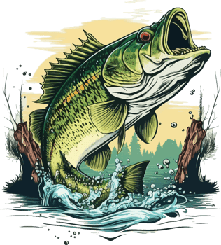 Big bass fish vector cartoon for t shirt Big bass fish t shirt design png