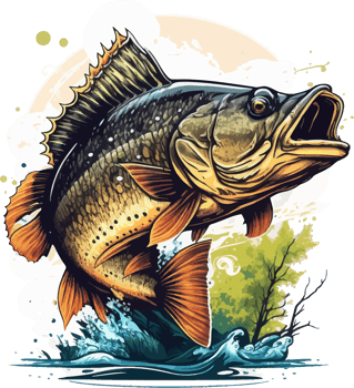 Big bass fish vector cartoon for t shirt Big bass fish t shirt design png