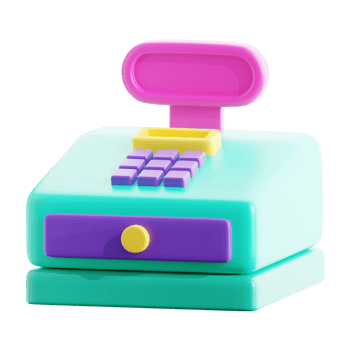 3D Cash Register illustration for landing page Icon, Market place, social media, online shopping, 3D Rendering png