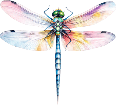 Watercolor colorful dragonfly isolated on white background. Vintage style illustration png
