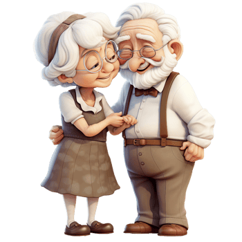Chibi elderly old couple grandma-grandpa smile together and close, digital clipart AI Generated png