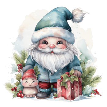 Watercolor happy Gnome Christmas time png
