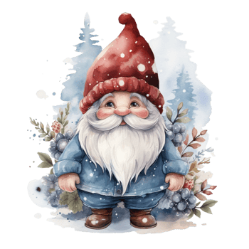 Watercolor happy Gnome Christmas time png