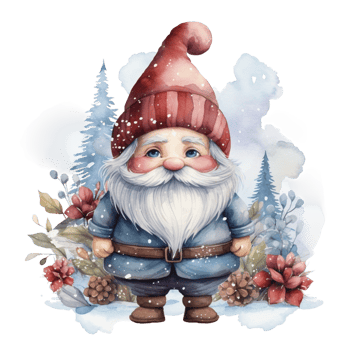 Watercolor happy Gnome Christmas time png