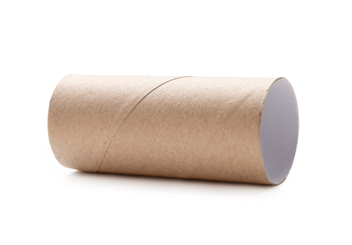 single lying tissue paper roll core isolated with clipping path and shadow in png file format