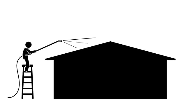 illustration and icon stick figure,stickman,pictogram. House washing, Gutter cleaning, roof washing, concrete cleaning, deck washing vector