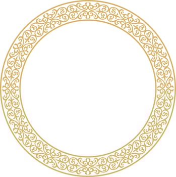 Vector gold Kazakh national round pattern, frame. Ethnic ornament of the nomadic peoples of Asia, the Great Steppe, Kazakhs, Kirghiz, Kalmyks, Mongols, Buryats, Turkmens