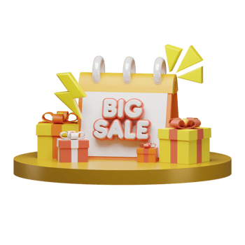3d render cute podium illustration shopping marketing big sale discount shop promo png