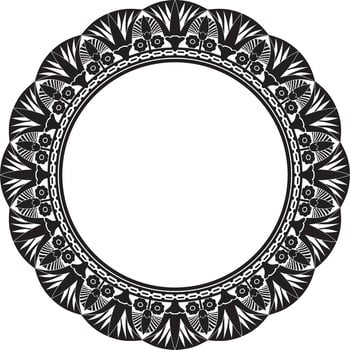 Vector monochrome round Egyptian border. Circle ornament of ancient Africa. Pattern of lotus flowers and sun