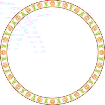 Vector colored round Chinese ornament. Circle border, east asian frame. Korea pattern, Taiwan, Hong Kong