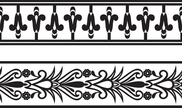 Vector set of two monochrome seamless Egyptian border. Endless Ornaments of Ancient Egypt. Geometric African frame. Suitable for sandblasting, laser and plotter cutting