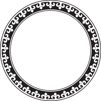 Vector monochrome Kazakh national round pattern, frame. Ethnic ornament of the nomadic peoples of Asia, the Great Steppe, Kazakhs, Kirghiz, Kalmyks, Mongols, Buryats, Turkmens
