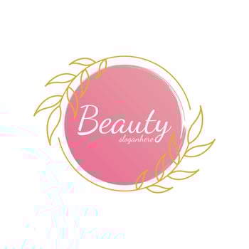 Feminine badge. Elegant watercolor background logo with round frame leaf flower and gold glitter for beauty business or wedding and more vector