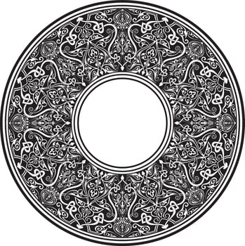 Vector monochrome round oriental ornament. Arabic patterned circle of Iran, Iraq, Turkey, Syria. Persian frame, border. For sandblasting, laser and plotter cutting