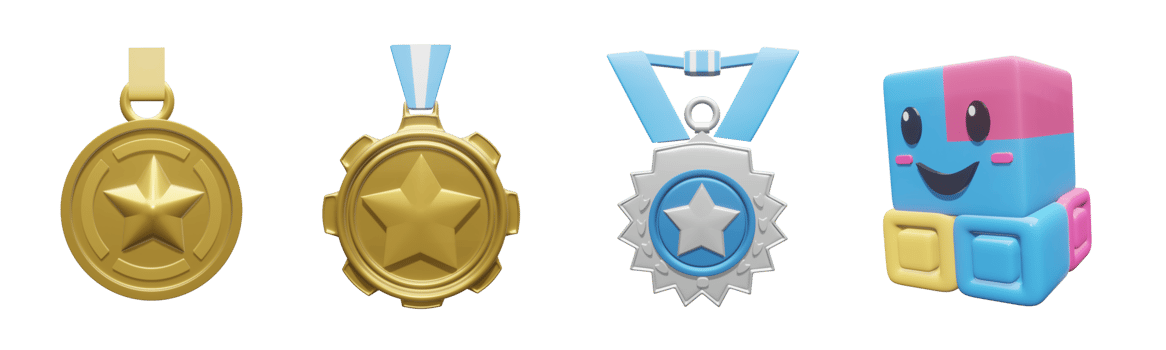 3D icon video games collection rendered isolated on the transparent background. gold medal, bronze medal, silver medal, and game emoticon character object for your design. png
