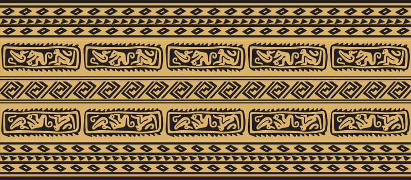 Vector seamless golden border ornament. Native American tribes framework.