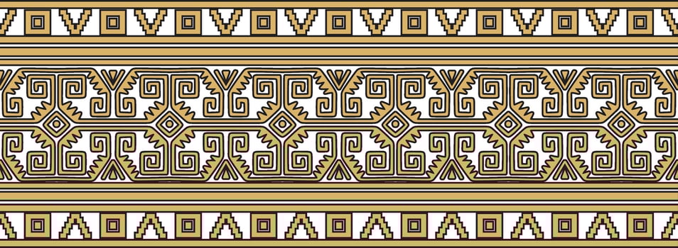 Vector seamless golden border ornament. Native American tribes framework.