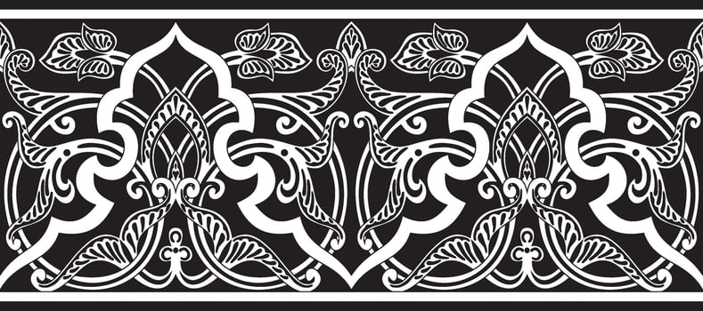 Vector seamless monochrome oriental ornament. Endless black Arabic patterned border, frame. Persian painting. Suitable for sandblasting, laser and plotter cutting.