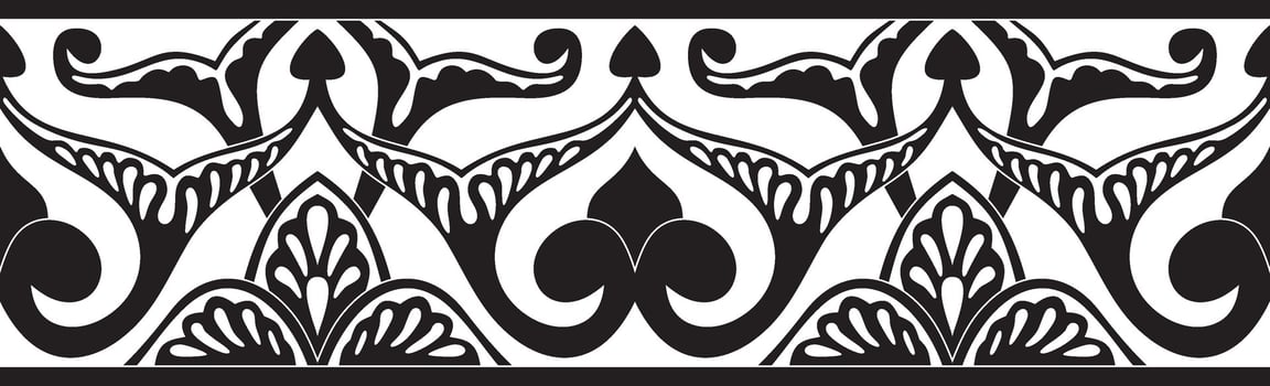 Vector monochrome seamless oriental national ornament. Endless ethnic floral border, arab peoples frame. Persian painting.