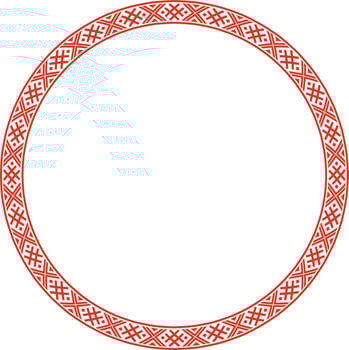 Vector red round Belarusian national ornament. Ethnic endless color border, Slavic peoples frame.