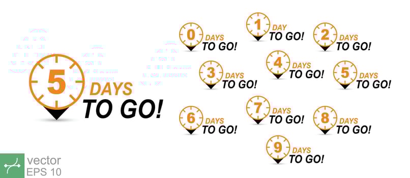 Countdown left days banner. count time sale. Nine, eight, seven, six, five, four, three, two, one, zero days left. Vector illustration. EPS 10.