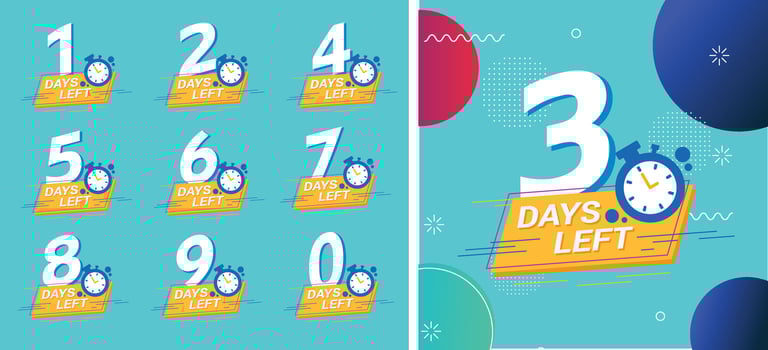 Countdown left days banner. count time sale. Nine, eight, seven, six, five, four, three, two, one, zero days left. Vector illustration. EPS 10.