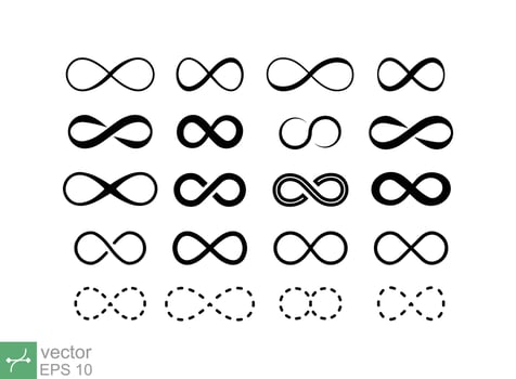 Infinity icon set. Loop symbol, eternal, endless, forever, 8 shape, cycle, limitless concept. Simple flat style. Vector illustration isolated on white background. EPS 10.