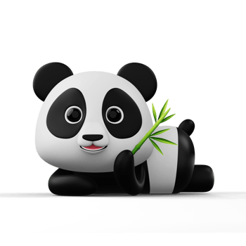 Cute panda character with bamboo, 3d rendering png