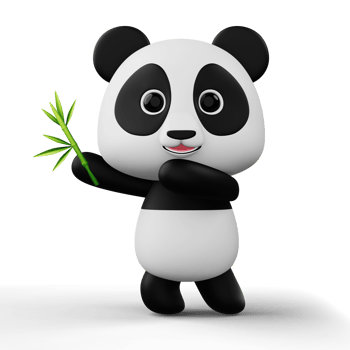Cute panda character with bamboo, 3d rendering png