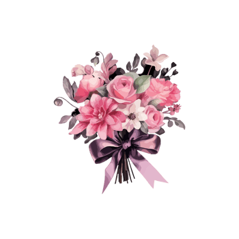illustration watercolor pink rose bouquet with black and pink ribbon romantic png