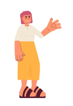 Cheerful asian woman semi flat color vector character. Editable full body person in midi skirt and bob hairstyle on white. Simple cartoon spot illustration for web graphic design