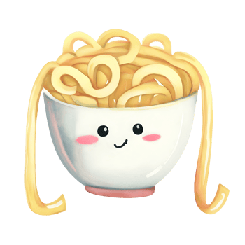 Watercolor Homemade delicious cute noodle in white bowl cartoon for food illustration png