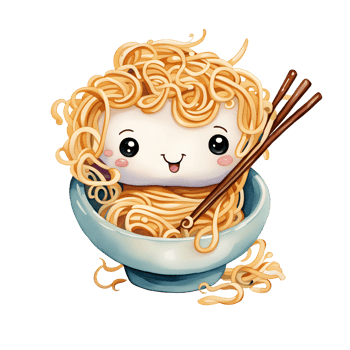 Watercolor Homemade delicious cute noodle in white bowl cartoon for food illustration png
