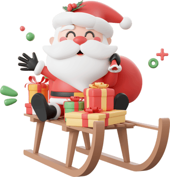 Santa Claus and Christmas gift on sleigh, Christmas theme elements 3d illustration png