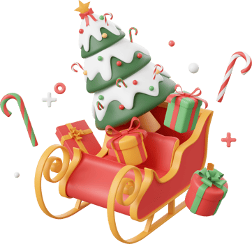 Sleigh with Christmas tree and decorations, Christmas theme elements 3d illustration png