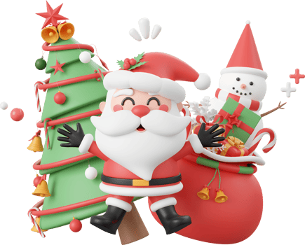 Christmas tree with Santa Claus and snowman, Christmas theme elements 3d illustration png