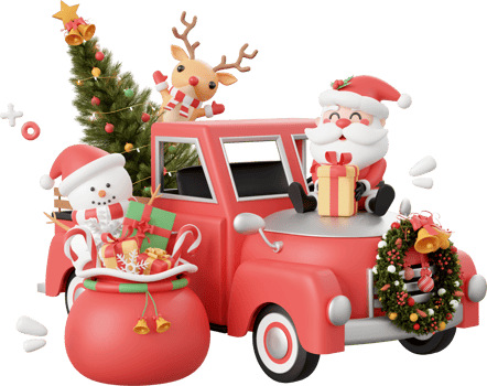 Christmas truck with Santa Claus and friend, Christmas theme elements 3d illustration png