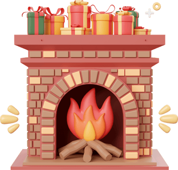 Christmas fireplace with decorations, Christmas theme elements 3d illustration png