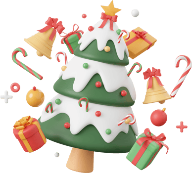 Christmas tree with gift and decorations, Christmas theme elements 3d illustration png