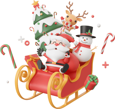 Santa Claus with snowman and reindeer on sleigh, Christmas theme elements 3d illustration png
