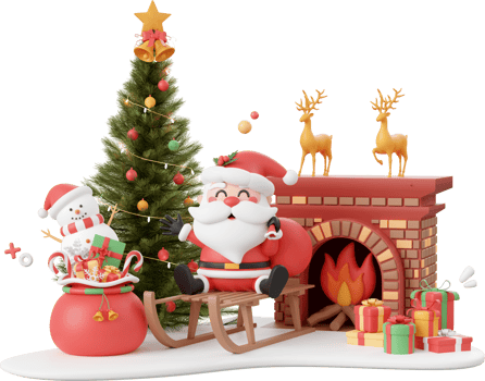Christmas scene of Santa Claus, snowman and Christmas tree, Christmas theme elements 3d illustration png