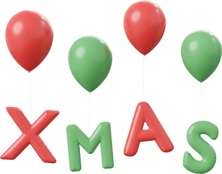 Balloon with XMAS alphabet, Christmas theme elements 3d illustration png